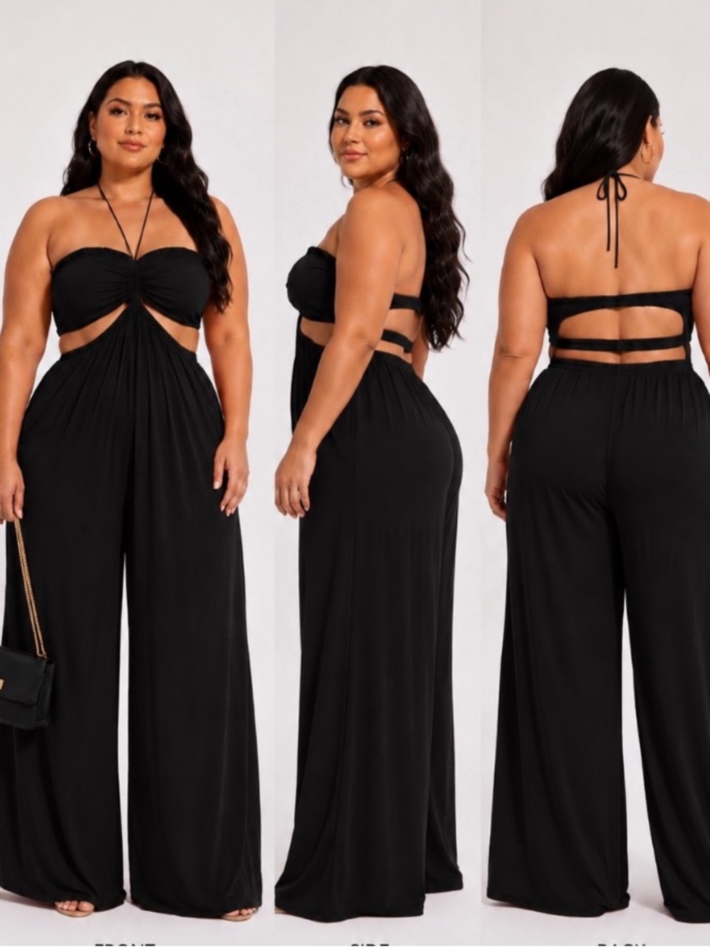 NWT DOSE black chiffon wide leg  halter neck, detailed jumpsuit size 2 XL.